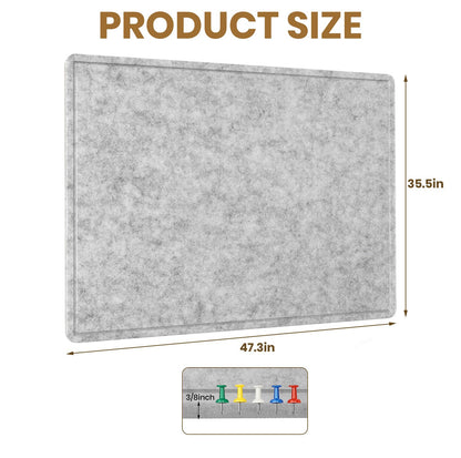 Large Bulletin Board - 48 X 36 inches Decorative Felt Pin Board - 4' x 3' Cork Board Alternative for Wall - Foldable Photo Board Self-Adhesive Vision Board Prayer Board with 30 Pushpins - Silver Gray