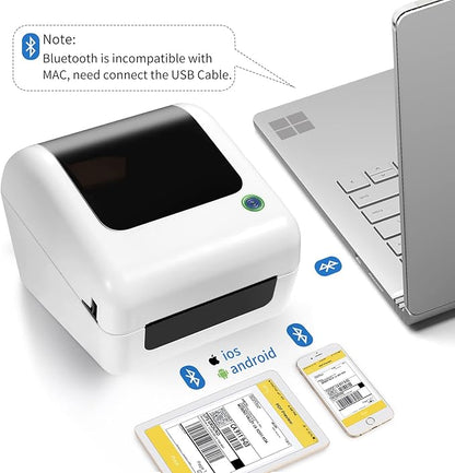 Bluetooth Thermal Shipping Label Printer - Wireless 4x6 Label Maker for packages, Compatible with iPhone and PC, Phone, USB for MAC, Works with Ebay, Amazon, Shopify, Etsy, UPS, USPS Barcode, Upgrade