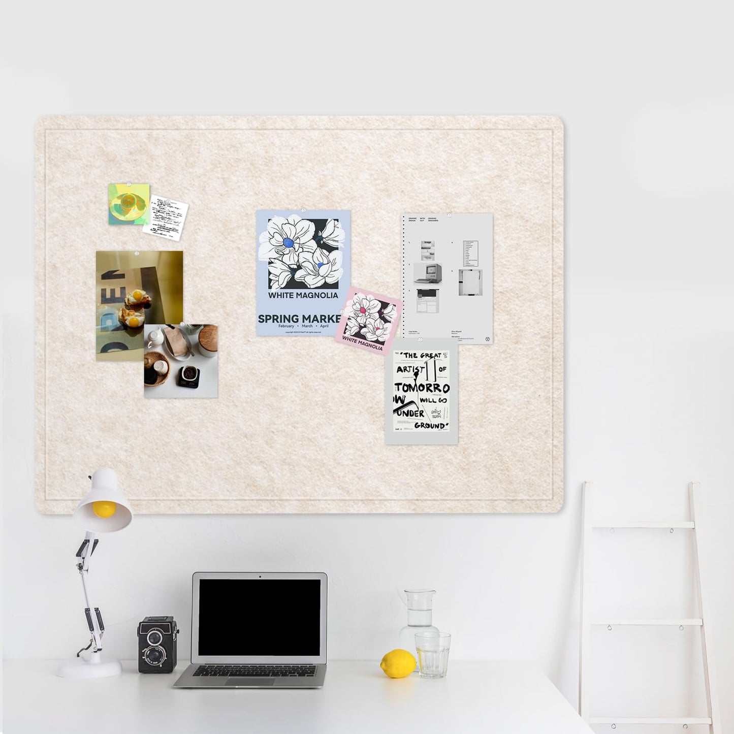 Lightomorrow Large Bulletin Board - 48 x 36 Inches, Decorative Felt Pin Board for Wall - 4' x 3' Foldable Photo Display Board with Self-Adhesive Tape, Includes 20 Push Pins - Oatmeal