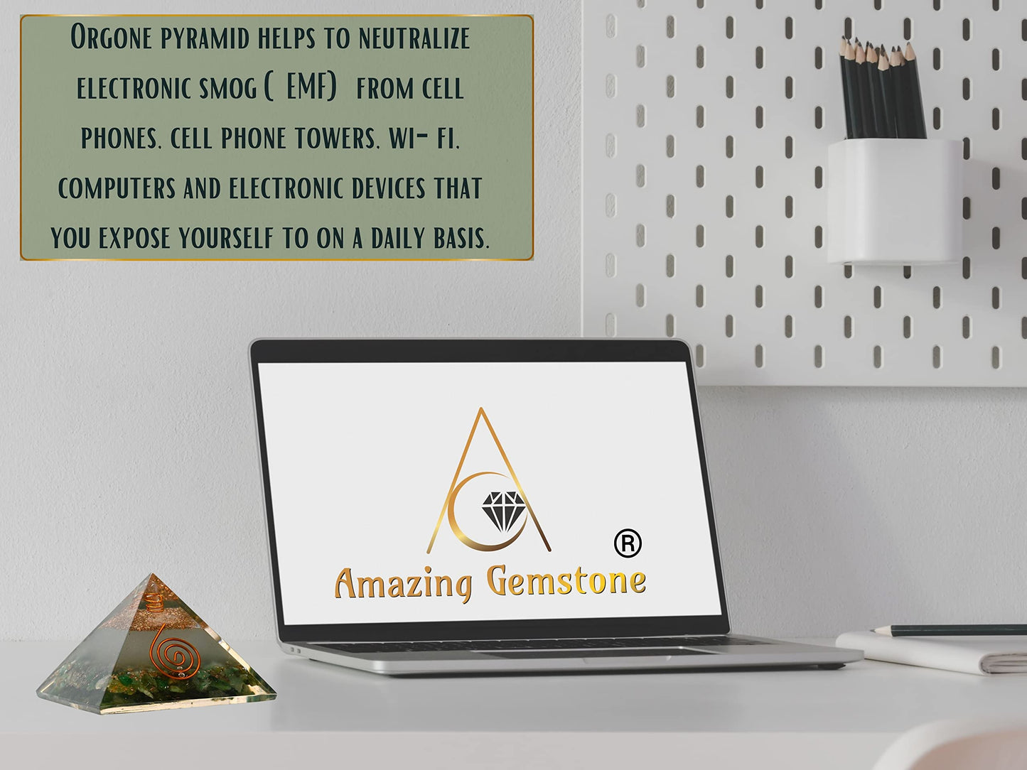 Large Orgone Pyramid | Glow in Dark Green Aventurine Pyramid Crystal | Orgonite Pyramid | Organ Pyramids Positive Energy Healing