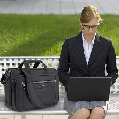 VANKEAN Laptop Briefcase Premium Laptop Case Fits Up to 17.3 Inch Business Shoulder Bag Laptop Expandable Water-Repellent Messenger Bag for Men/Women Computer Bag for Travel/Business/Black-Grey