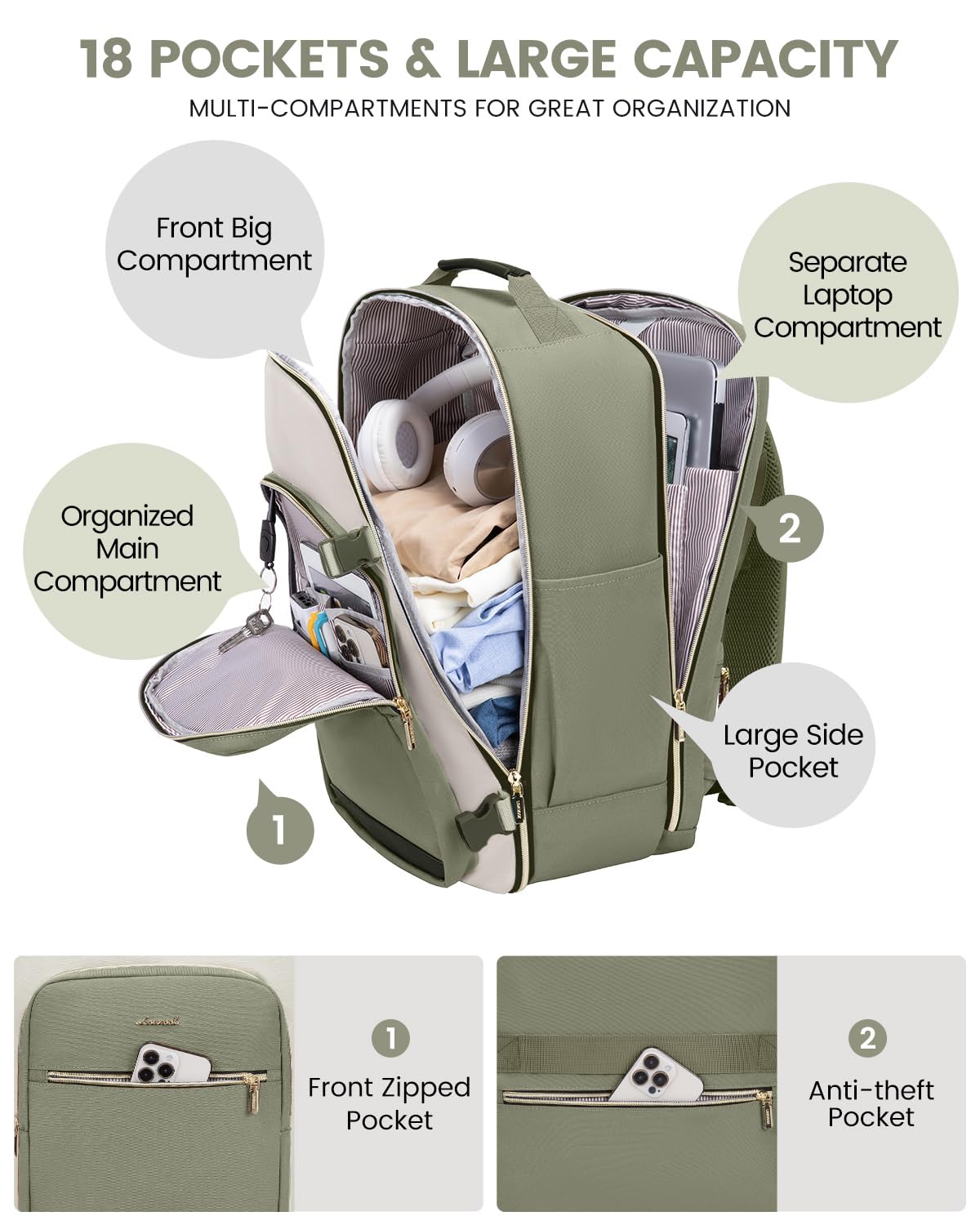 LOVEVOOK 40L Travel Backpack for Women & Men, Large Carry on Backpack for Airplanes with 3 Packing Cubes, TSA Personal Item Travel Bag fits 17" Laptop, Waterproof Weekender Essentials Airline Approved