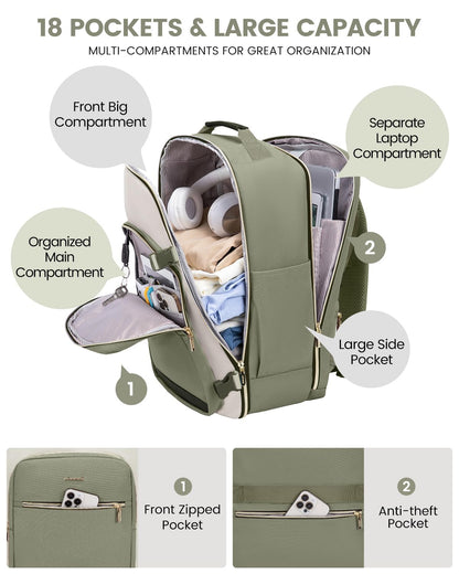 LOVEVOOK 40L Travel Backpack for Women & Men, Large Carry on Backpack for Airplanes with 3 Packing Cubes, TSA Personal Item Travel Bag fits 17" Laptop, Waterproof Weekender Essentials Airline Approved