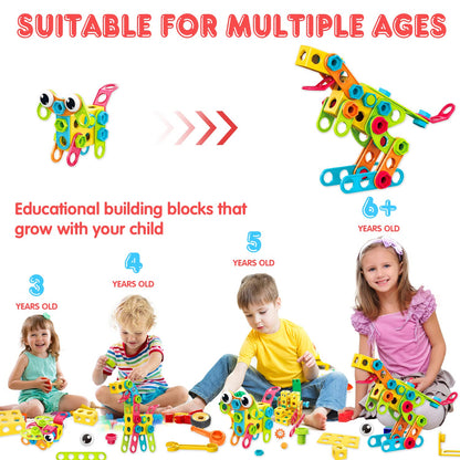 NXONE 195 PCS Educational STEM Toys for Boys and Girls Ages 3 4 5 6 7 8 9 10 Construction Building Blocks Toy Building Sets Kids Toys Creative Activities Games with Storage Box