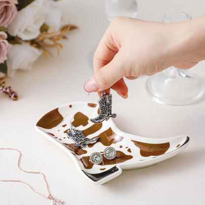 Mimorou Cowboy Boot Jewelry Tray Cowgirl Gifts Western Ceramic Dish Earring Ring Trinket Holder for Women Mother Birthday(Brown)