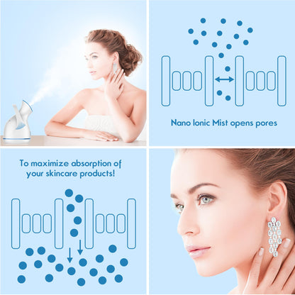 Amconsure Facial Steamer - Nano Ionic Face Steamer Warm Mist Steamer for Home Sauna SPA, Humidifier for Face Steamer for Deep Cleaning Unclogs Pores Sinuses - Bonus 5 Piece Stainless Steel Skin Kit