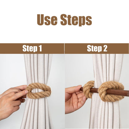 JELUTRIC Curtain Tiebacks Farmhouse Holdbacks,Nautical Boho Rustic Curtain Holders,Cotton Jute Rope with Wood Club,Wood Vintage Natural Woven Curtain Ties for Window Drapery 2Pcs