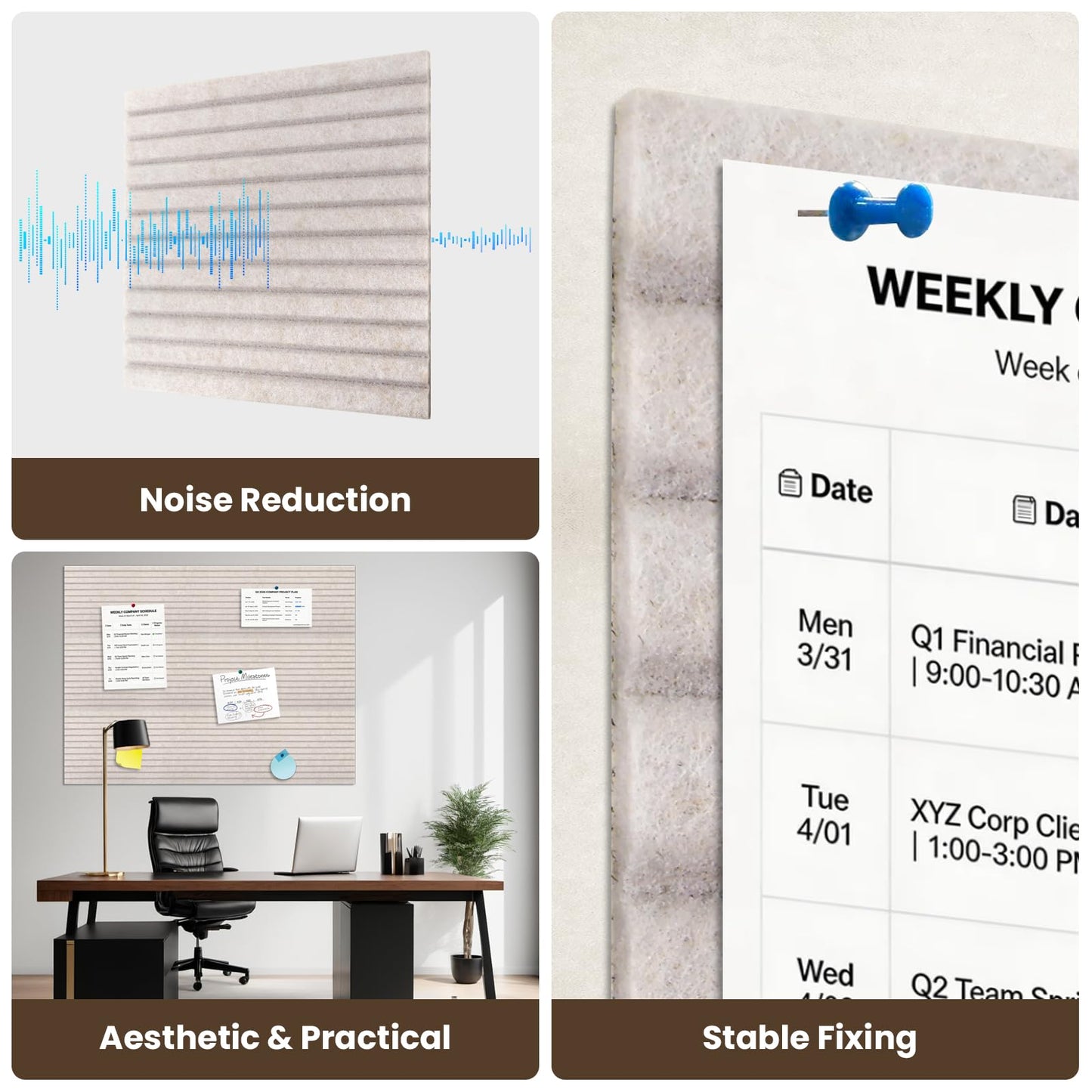 TOMAIX 12-Pack Felt Bulletin Boards (11.8" x 11.8") – Self-Adhesive Wall Tiles with Pushpins; Ideal for Offices, Classrooms, and Home Decor; for Posting Notes, Photos, and Memos (Light Camel)