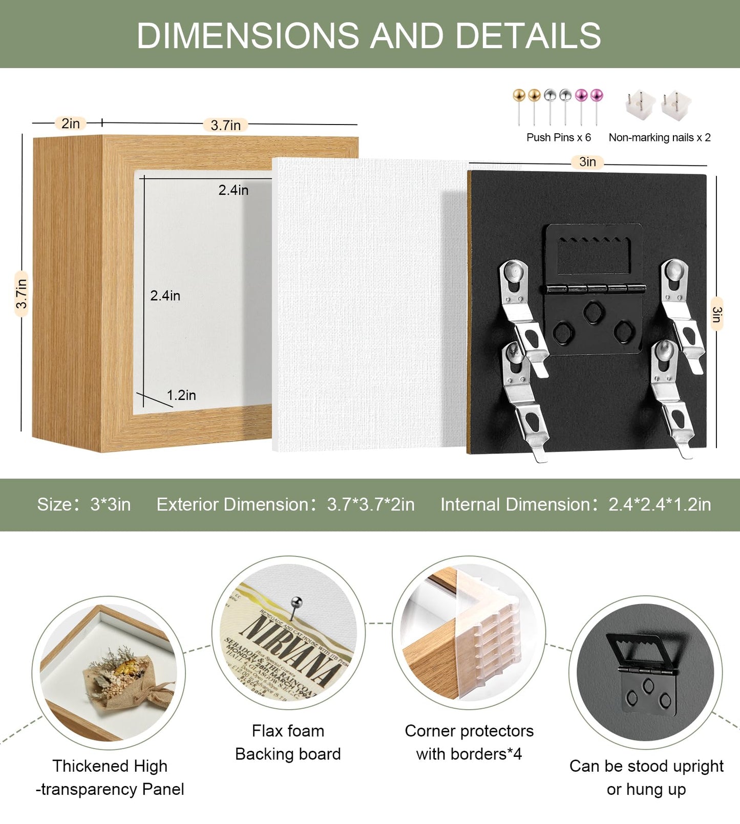 RTZQQIN 3x3 Mini Shadow Box Display Case Picture Frame with Soft Linen Back,Small Wood Color Shadow Box 3x3 for Flowers Medal Display Case Jersey pet Graduation Memorabilia Baby Ltems Crafts Photos