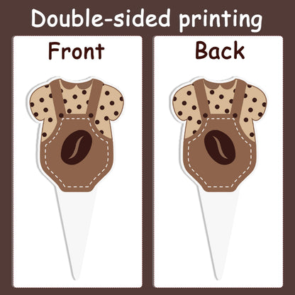 A Baby is Brewing Cupcake Toppers, Coffee Theme Baby Shower Decorations, 48 Pack, Brown Gender Reveal Party Supplies with Coffee Cup and Baby Bottle Picks