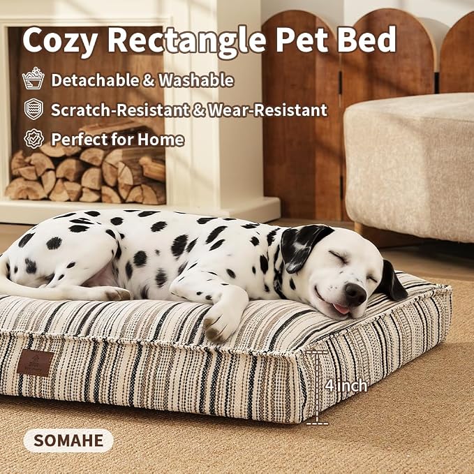 SOMAHE 4 Inch Orthopedic Dog Bed for Crate, 27 x 20 Inch, Black Chenille | Washable Removable Cover, Waterproof Inner Liner, Non-Slip Bottom, Orthopedic Dog Crate Mattress for Medium & Large Dogs