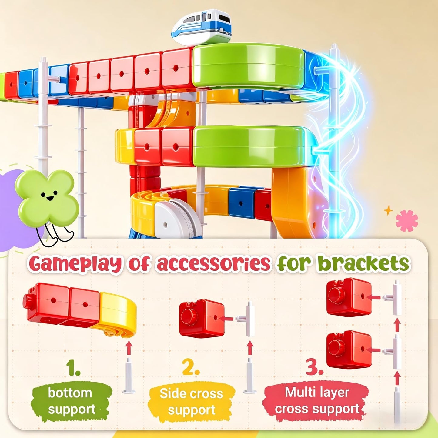 Electric Train Set for Kids, 147PCS (90 Track+2 Motorized Trains) 3D Gravity-Defying Cube Track, STEM Electric Train Set Educational Birthday Gift with Building Poster for Boys Girls Ages 3 4 5 6 7 8