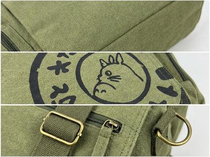 Zxtvmn Japanese New 2026 My Neighbor Canvas Messenger Bags Cartoon Students Book Crossbody Bags with Mutiple Pockets, Compatible with my neighbor totoro bag (Khaki)