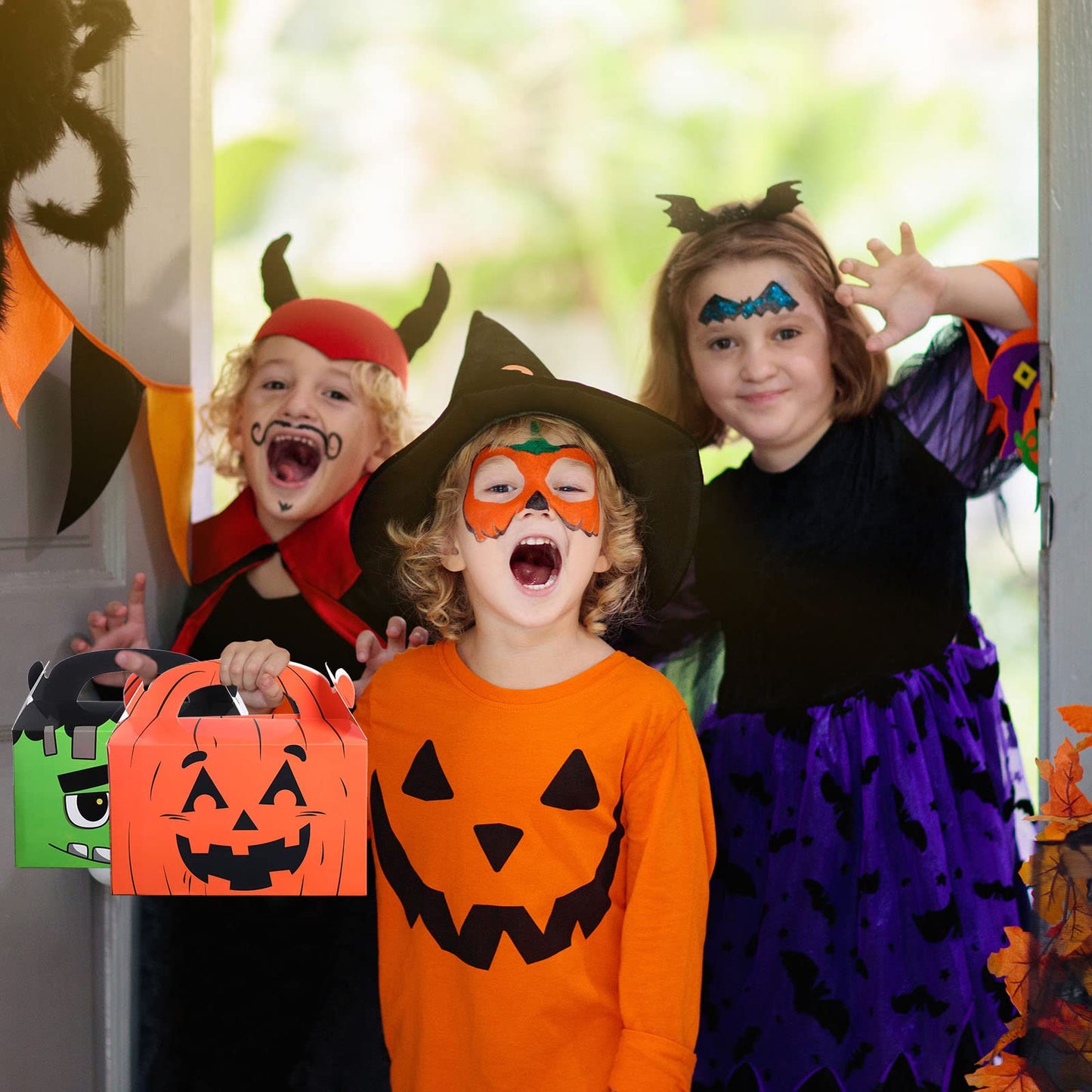 Funrous 18 Pcs Halloween Party Treat Boxes, Happy Halloween Goodie Candy Treat Present Boxes Pumpkin Ghost Treat or Trick Favor Boxes for Kids School Classroom Halloween Party Decoration Supplies