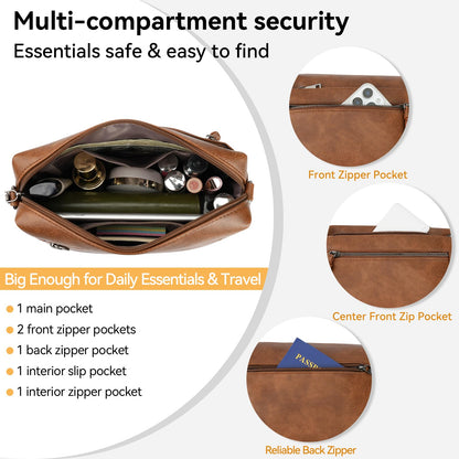 MEITRUE Crossbody Bags for Women, Vegan Leather Crossbody Cell Phone Purse Trendy Multi Pockets Shoulder Handbags with Tassel and Adjustable Strap Brown