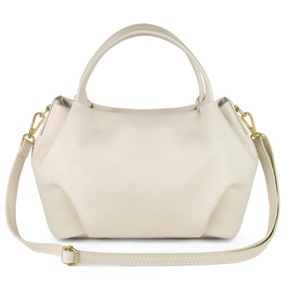 Italian Calfskin Top-Handle Bag for Women with Zipper & Detachable Strap | Small Shoulder Handbag Crossbody Purse (Beige)