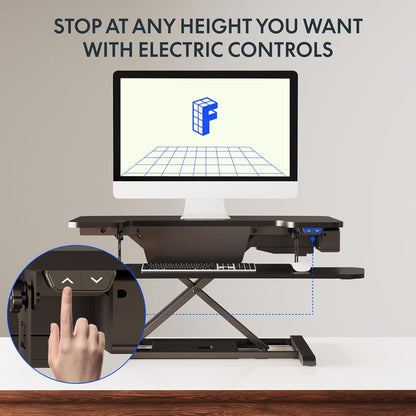 FLEXISPOT 32" Motorized Standing Desk Converter, Electric Stand up Desk Riser, Sit to Stand Dual Monitor and Laptop Workstation with Wide Keyboard Tray, Black