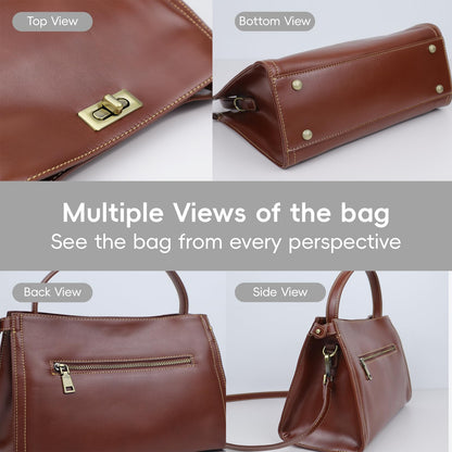 FLOBLURA Genuine Leather handbags for women Convertible leather crossbody bags for women with straps everyday women purse top handle brown leather satchel purse