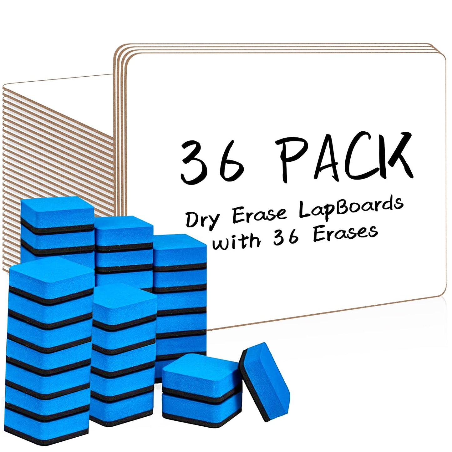 Dry Erase LapBoards, PANDRI 36 Pack Double Sided 12.5 x 9 Inch Whiteboards with 36 Erasers, Dry Erase Boards for Office Students Classroom Teacher Supplies