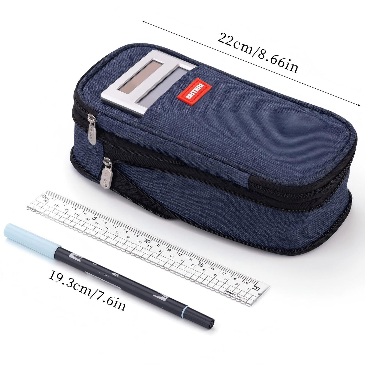 EASTHILL Big Capacity Pencil Case Large Pencil Pouch Stationery Pen Bag for Teen Girls-Deep Blue