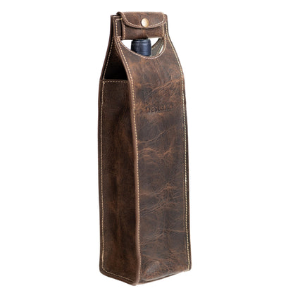 Leather Tote Wine Carrier Bag | Premium Quality Single Bottle Carry with Strong Handles, Full Grain Leather & Metal Buckle - Protective Carrier for Picnic, Wine Champagne Gift Bag in Chocolate