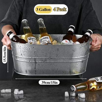 4 Pack Galvanized Tub 3.1 Gallon Ice Bucket Large Metal Drink Buckets for Parties Beer Beverage Tub with Carry Handles for Champagne Cocktails Wine Cooling for Mimosa Bar Supplies