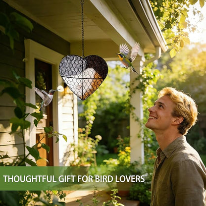 Bird Nesting Material Holder, Handmade Fiber Bird Nesting Heart with Refillable Material for Wild Bird, Hummingbird Houses Outdoor Garden Decoration Outside Gifts for Birds Lovers