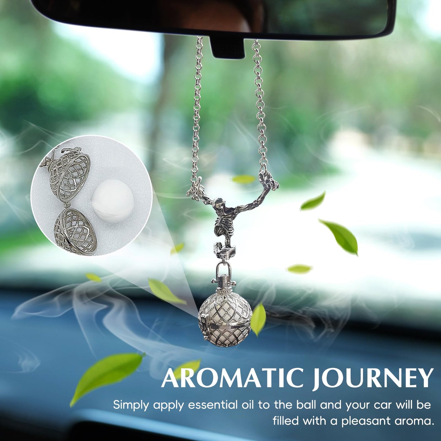 TECHPLUS Skeleton Car Rear View Mirror Hanging Charm - Aromatherapy Pendant Car Accessories,Skull Ornament Essential Oil Diffuser, for Halloween&Daily Use