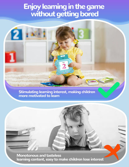 Korean and English Talking Flash Cards for Toddlers, 510 Sight Words Bilingual Learning Toys for Children, Autism Pocket Speech Therapy Toys, Korean Vocabulary Educational Flashcards