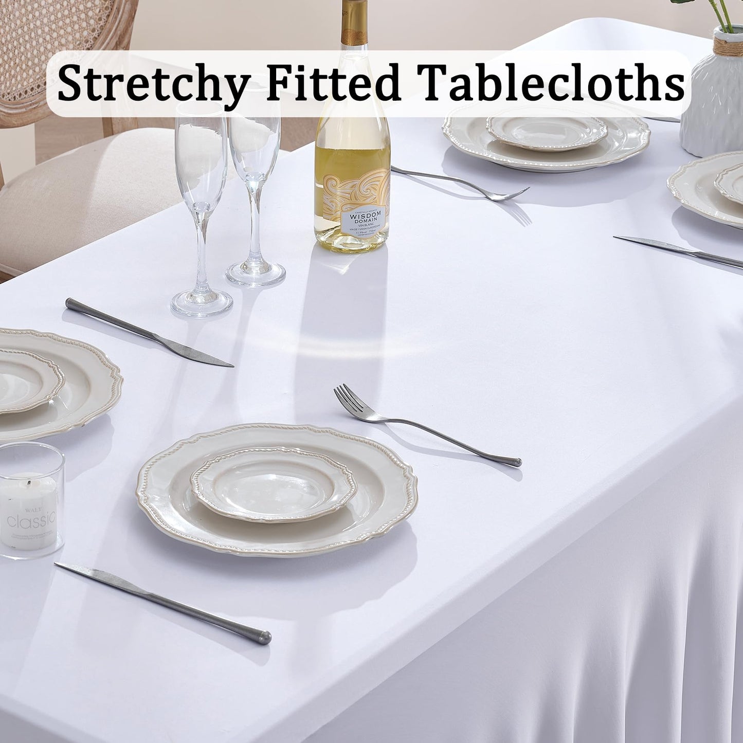 Htper 8 Pack Spandex Tablecloth for 6 Foot Rectangle Tables, Wrinkle Free Stretch Table Cloths 6ft Fitted Table Cover Desk Skirt for Parties Weddings Birthday Banquet Baby Shower