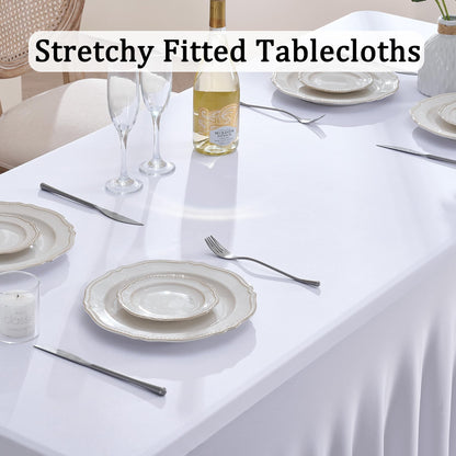 Htper 8 Pack Spandex Tablecloth for 6 Foot Rectangle Tables, Wrinkle Free Stretch Table Cloths 6ft Fitted Table Cover Desk Skirt for Parties Weddings Birthday Banquet Baby Shower