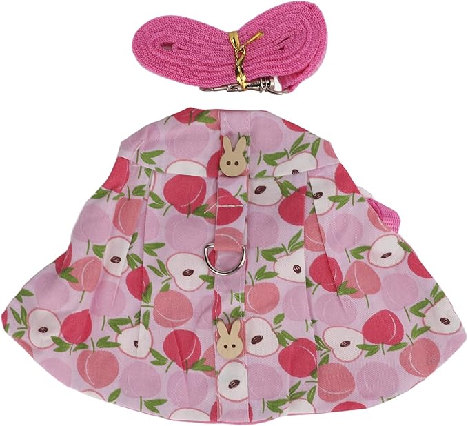Rabbits Harness Leash Cute Breathable Pet Chest Traction Rope Set for Guinea Pigs Hedgehogs Soft Cotton Cloth Nylon Webbing Stylish Outfit (S)