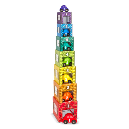 Melissa & Doug Nesting and Sorting Garages and Cars with 7 Graduated Garages and 7 Stackable Wooden Cars - FSC Certified