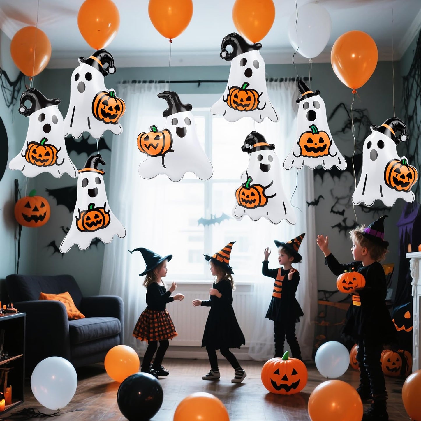 Larber 12 Packs 16 Inches Halloween Inflatable Ghost Outdoor Decorations PVC Inflatable Hanging Ghost Ornaments Blow Up Ghost for Halloween Party Yard Garden Outdoor Decoration