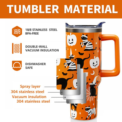 Aokoyi Halloween Cat 40 Oz Tumbler With Handle and Straw, Cute Black Cats Stainless Steel Insulated Cup Water Bottle, Spooky Holiday Gifts for Women Men (1PC)