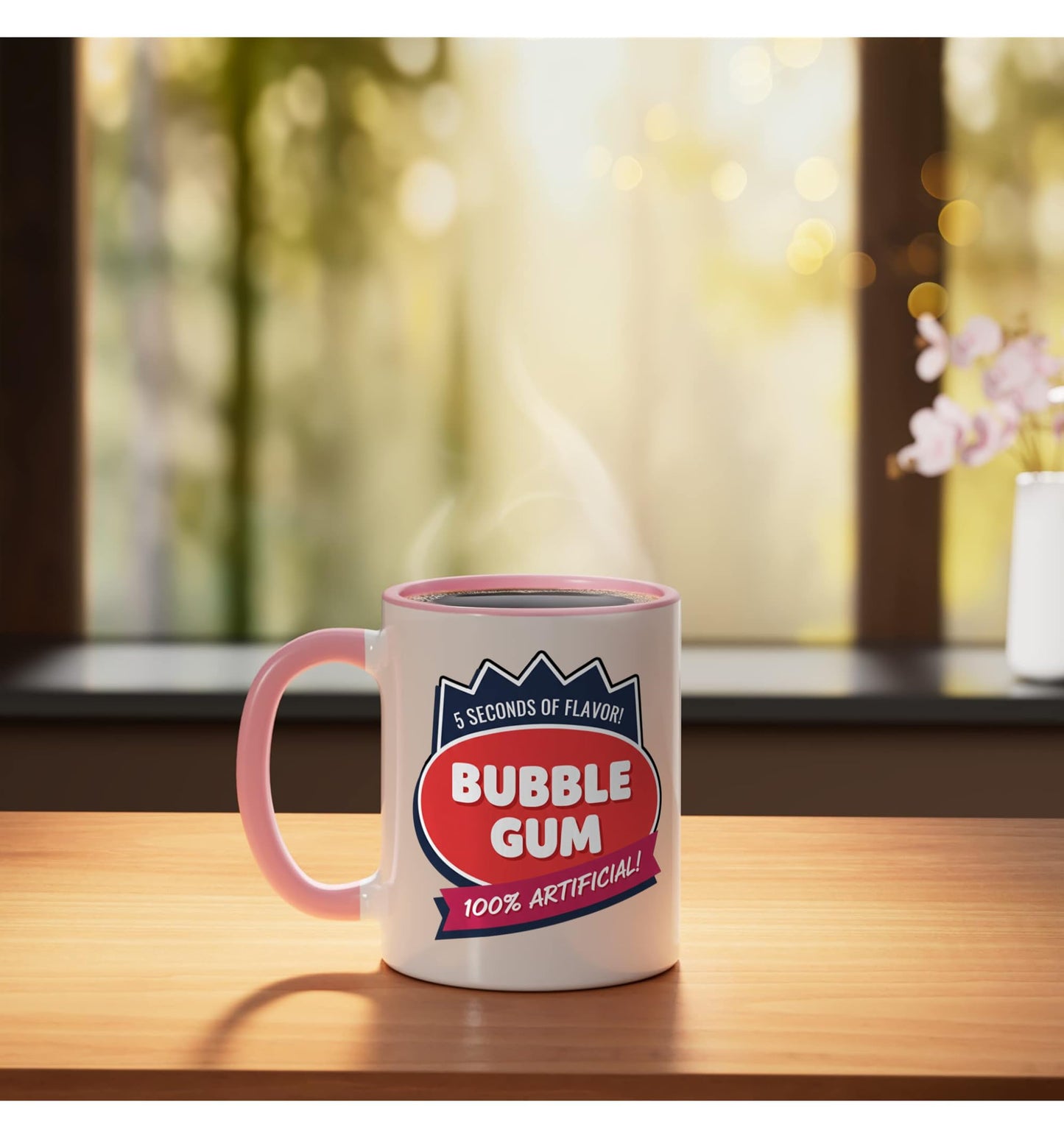 Halloween Bubble Gum Label - 100% Artificial Spo Ceramic Mug, Pink/White