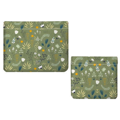 Luoycxy 2 PCS PU Leather Small Makeup Bag Set for Purse,No Zipper Self-closing Cosmetic Bag, Portable Coin Purse Lipstick Accessories Organizer Travel Toiletry Storage Pouch for Women,Green Flower