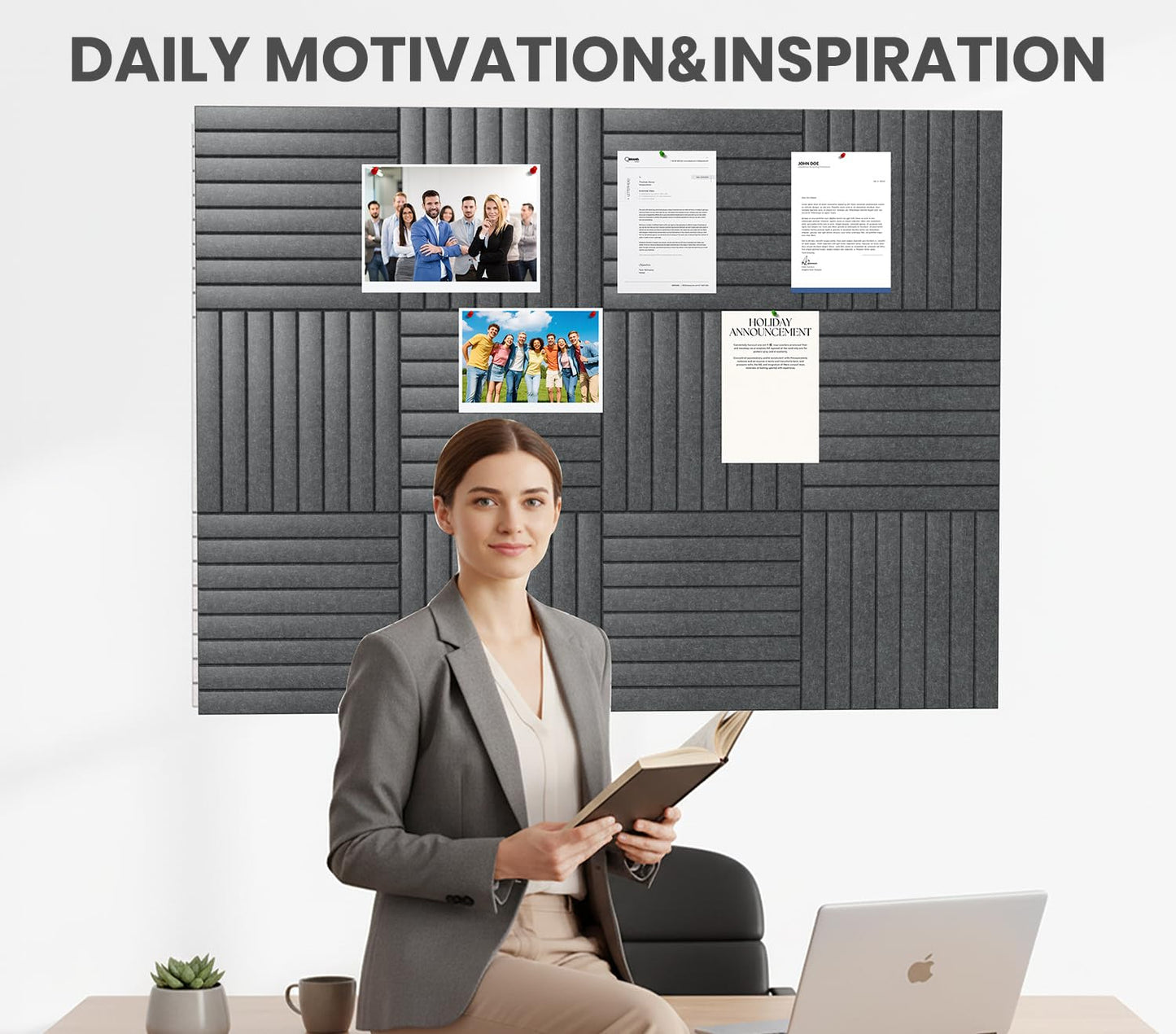 Large Cork Board Alternative 48” X 36” Felt Bulletin Board Tiles, with 30 Pushpins, 60 Adhesive Tabs,12-Pack Slat Wall Paneling, Cork Boards for Office Push Pin Board Felt Board - Dark Gray