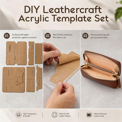 RIVEENY Leather Purse Templates, Acrylic Leather Patterns Templates for Women's Wallet Long Clutch Zip Around Travel Leather Purse