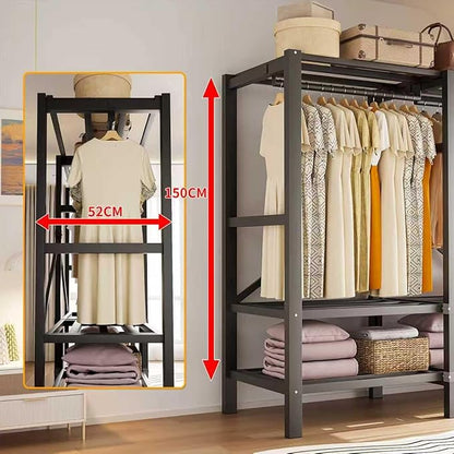 Foldable Portable Wardrobe Closet with Magnetic Doors & Cover, Heavy Duty Covered Clothes Rack with Hanging Clothing Rod, Metal Frame Standing Alone Closet for Bedroom (Door Design A, 49.2IN/125CM)