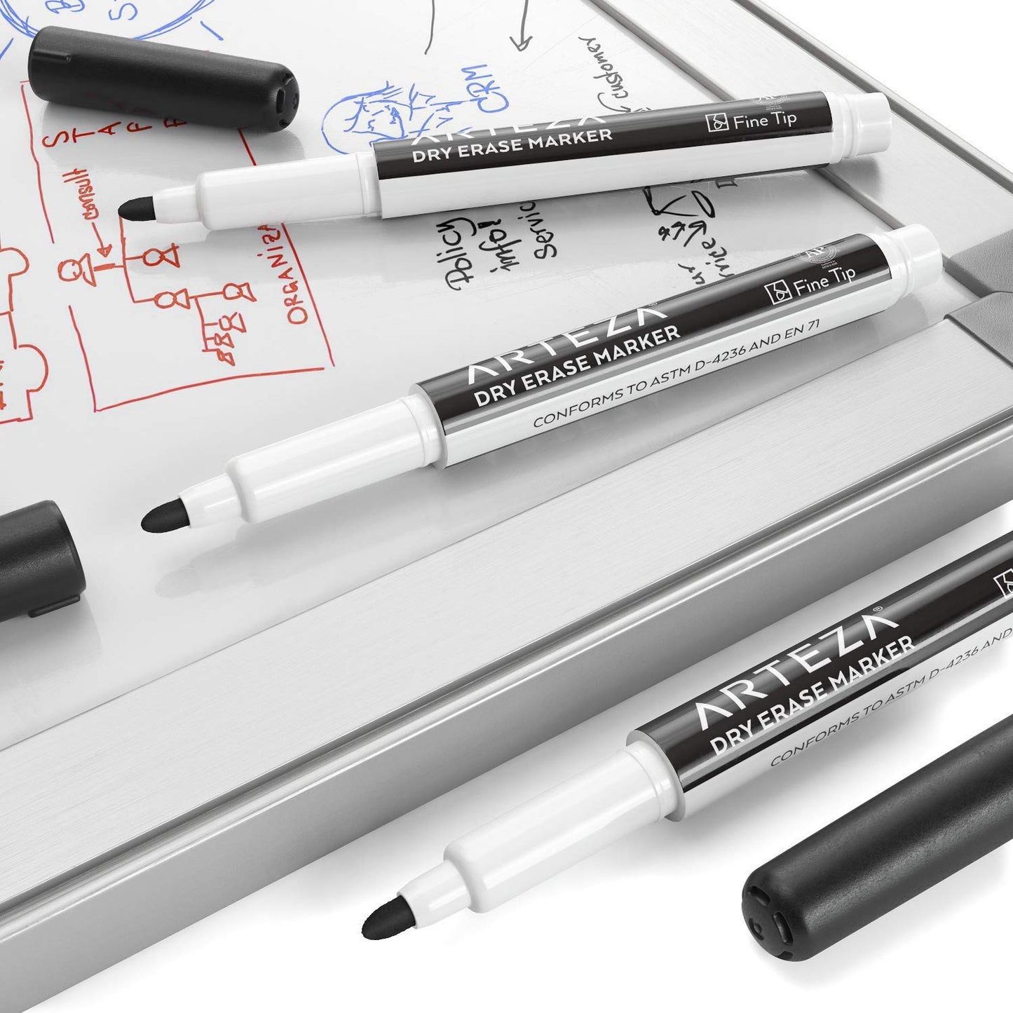 ARTEZA Black Dry Erase Markers Pack of 52, Fine Tip, Low-Odor Black Ink, Classroom-Preferred Whiteboard Markers