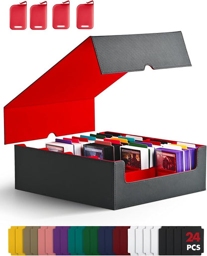 ZLCA Card Storage Box for MTG PTCG, Commander Deck Box Holds 3200+ Cards, Trading Card Storage Case with 4 Stoppers, Card Organizer for TCG Sport Cards(Black&Red)