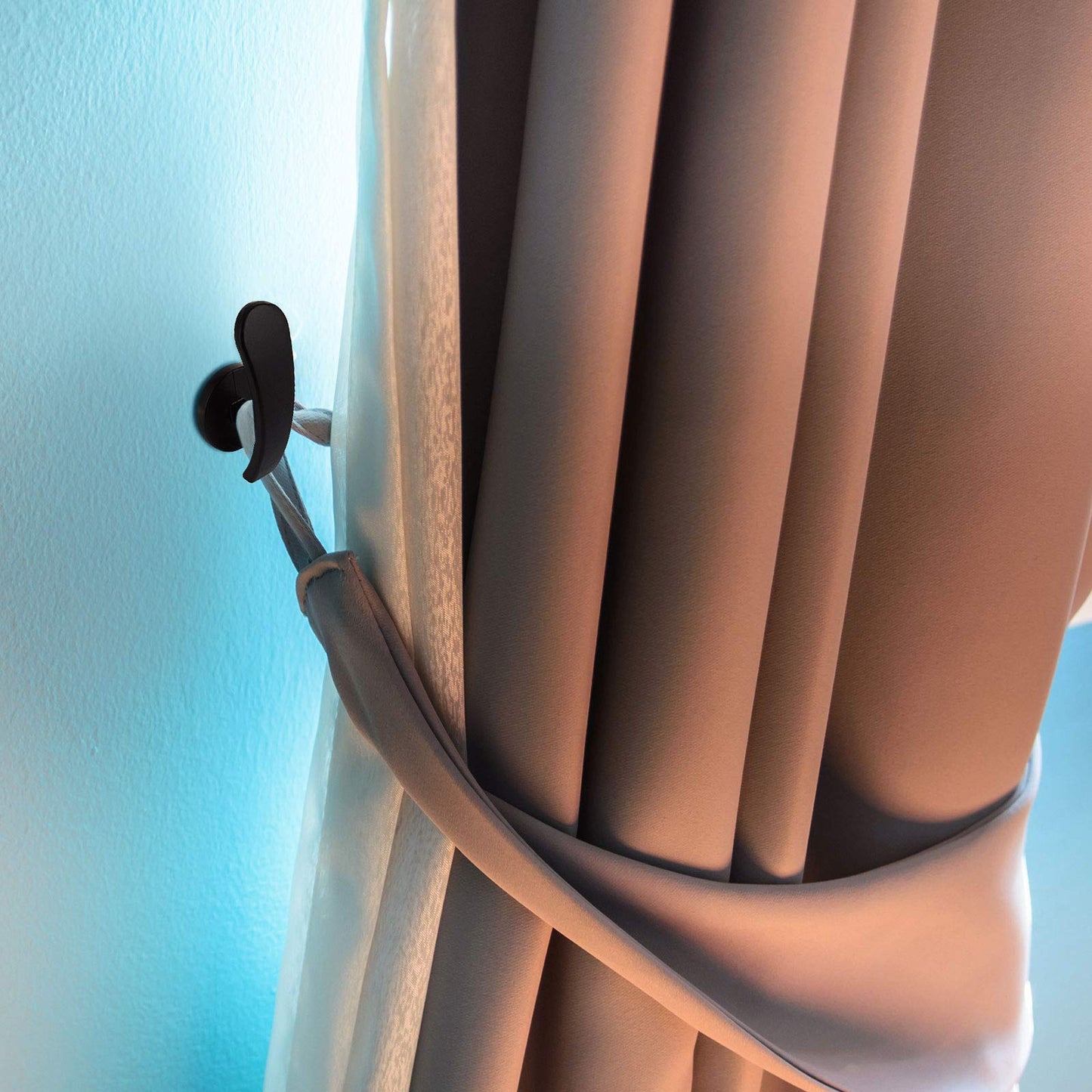 Furge 4 Pieces Curtain Holdback,Wall Mounted Hooks Drapery Tiebacks with Screws Metal Decorative Curtain Holdbacks Decorative Window Drapery Holder Curtain Hooks (Black)