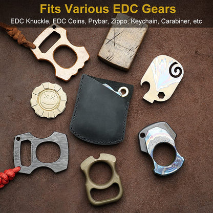 Viperade PJ27 Leather Sheath for EDC Knuckle, Coins, Lighter, Car Key, Carabiner, Mini EDC Gears (Black)
