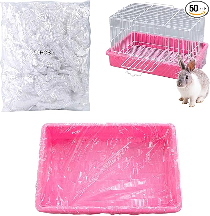 Small Animal Cage Liners Disposable, 50 PCS Large Rabbit Cage Tray Liner Pet Litter Pan Bags Plastic Film Cover for Guinea Pig Bunny Bird Chinchilla Hedgehog (Extra Large)