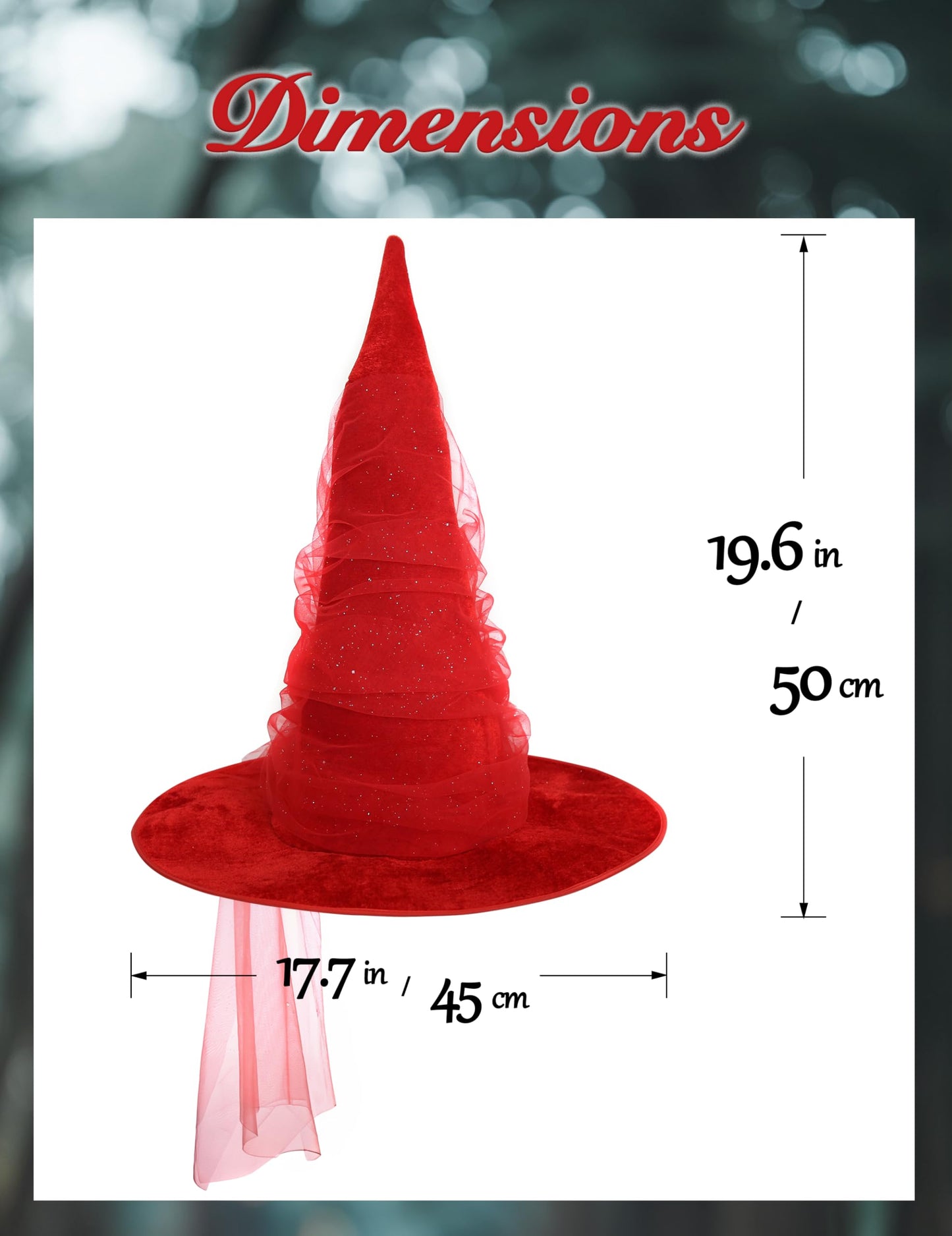 UQJE Women's Red Witch Hat Adult Mesh Witches Hat Halloween Costume-18in