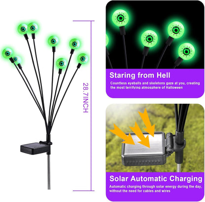 ASMAD Halloween Decorations Outdoor Solar Scary Eyeball Lights, 8Pack 64LEDs Green Eyeball Swaying Firefly Light, Waterproof Halloween Path Lights for Garden/Yard/Patio/Party Decor