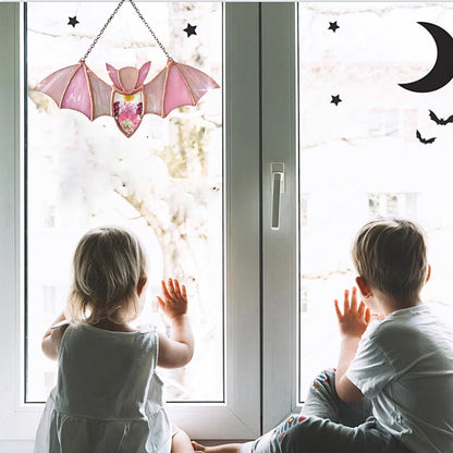 BDHRKTE Bat Decoration Window Hanging Suncatcher,Stained Glass Window Hanging, Handmade Translucent Decorative Art, Halloween Home Decor