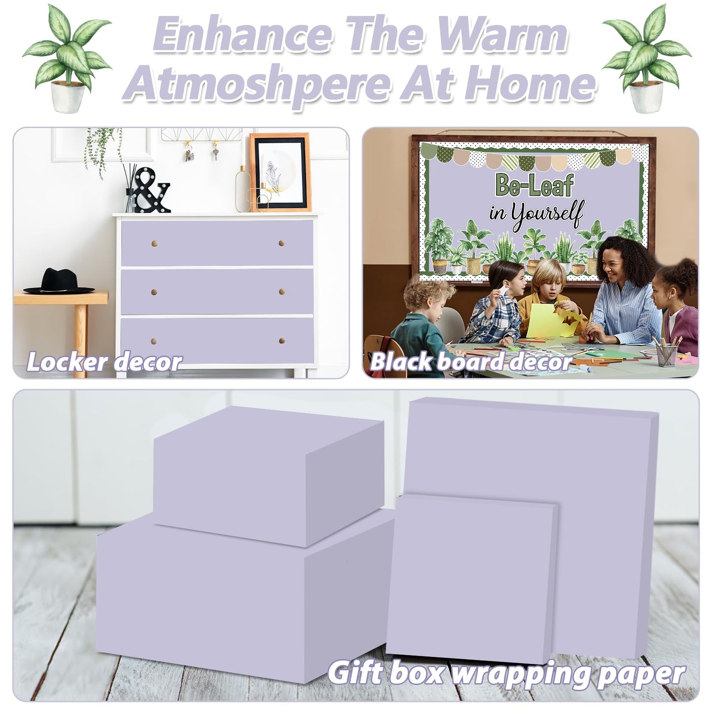 Light Purple Bulletin Board Paper Roll Lavender Bulletin Board Background Paper Back to School Classroom Decoration Poster for Art Craft DIY Projects Home Office Classroom Party Supplies 17.7in x 20ft