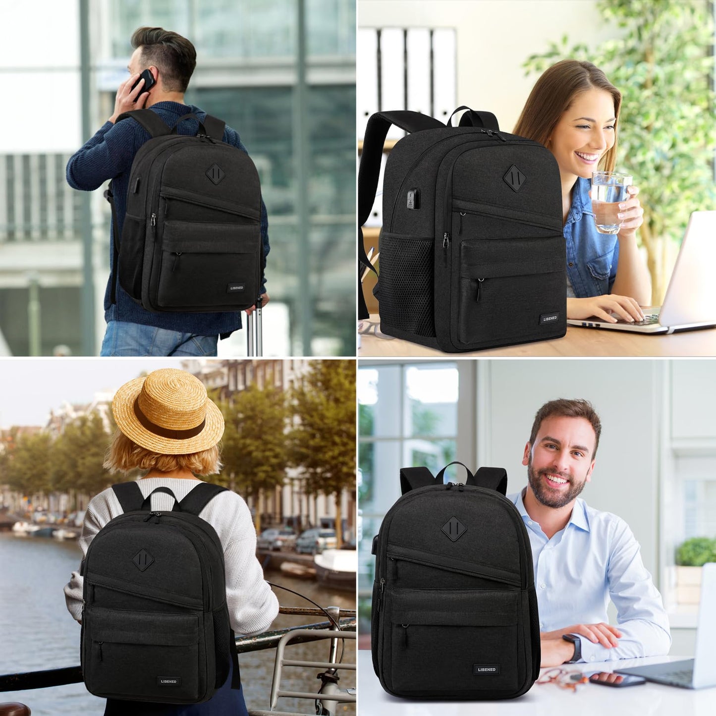 LIBENED School Backpack for Teens Boys, 15.6 Inch Laptop Backpack with USB Charging Port & Water Resistant Design, College High School Book Bag for Students, Black